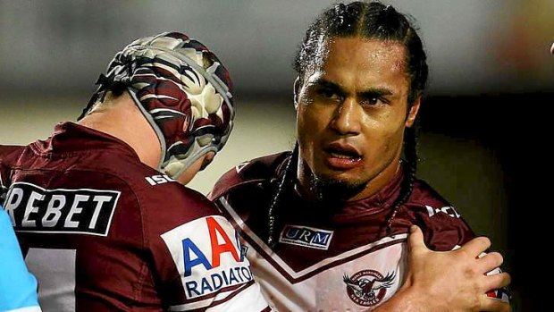 Round two: Steve Matai will be looking to get square when Manly meet Parramatta again in round 21 after he was left bloodied by a punch from by Eels prop Mitchell Allgood last Friday night.