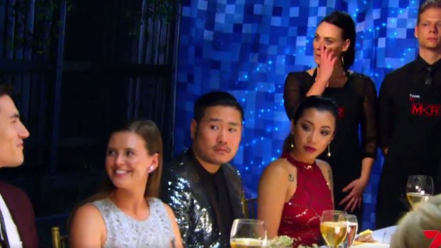 Amy wipes a stray tear after Josh's runaway mouth on MKR