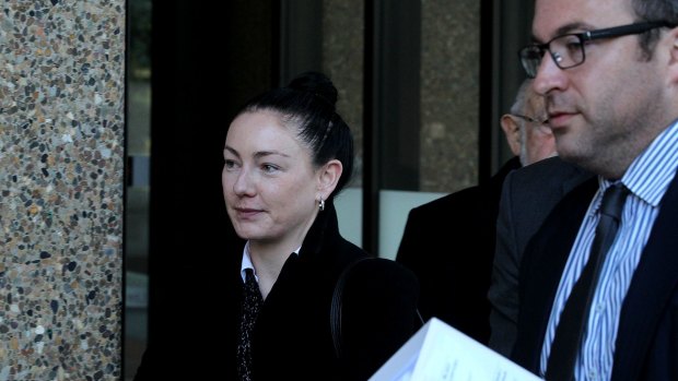 Jayne Gersbach, with her solicitor Paul Blake, outside the NSW Supreme Court on Monday.