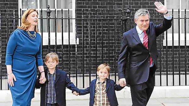 Gordon Brown with wife Sarah and children John and James leave 10 Downing Street.