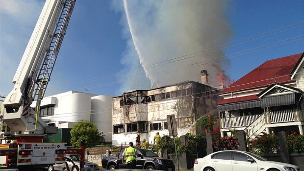 The heritage-listed Belvedere building burns at South Brisbane.