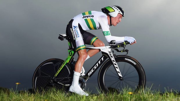 Australia's Cameron Meyer in action in the men's time trial.