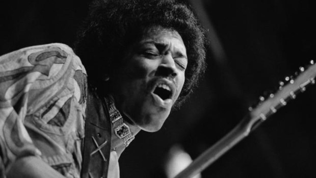 Jimi Hendrix performs at the Isle of White Festival in 1970.