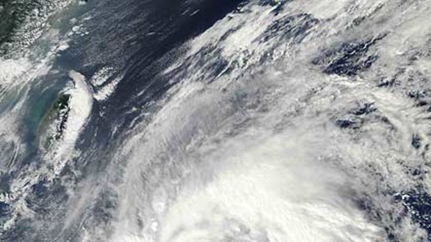 This NASA satellite image, taken and released on October 17, shows Typhoon Megi heading for land.