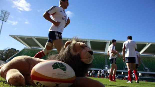The British and Irish Lions rugby team train at Western Force's home ground, nib Stadium in Perth.