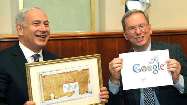 Co-operation ... Israel's Prime Minister Benjamin Netanyahu and Google executive chairman Eric Schmidt.