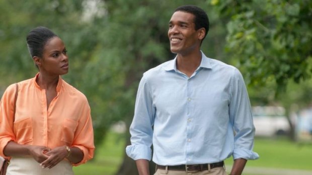 Parker Sawyers and Tika Sumpter as young Barack and Michelle Obama in <i>Southside With You</i>.