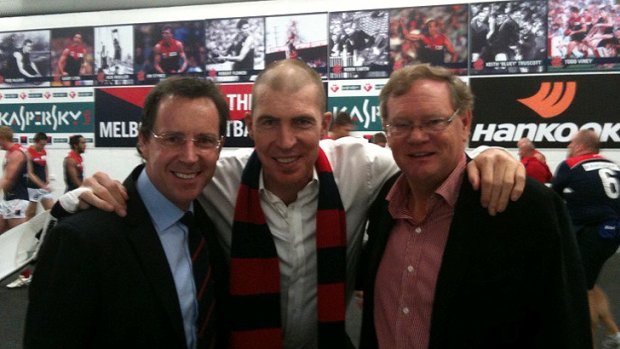 Great loss ... Melbourne Demons CEO Cameron Schwab, Jim Stynes and Don McLardy.