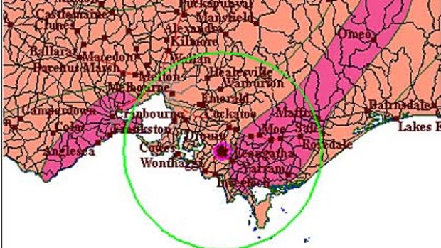 A map of the earthquake's radius from Geoscience Australia.