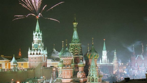 Fireworks are seen over Moscow's landmark Red Square.