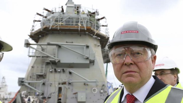 Kevin Rudd tours the BAE shipyard at Williamstown, Melbourne.