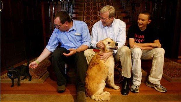 Happier times in The Lodge...Kevin Rudd with Abby and Jasper.