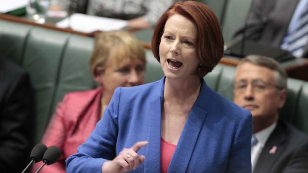 Prime Minister Julia Gillard during her now famous misogyny speech in federal parliament.
