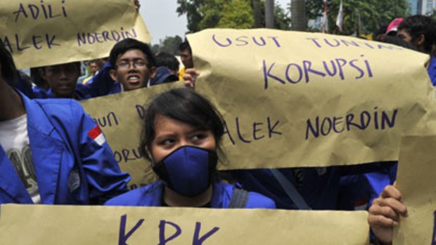 Change on the cards ... university students stage an anti-corruption rally in Jakarta.
