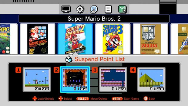 Be sure to save your games to one of the slots before moving on. You can even lock important ones to prevent accidental erasure.