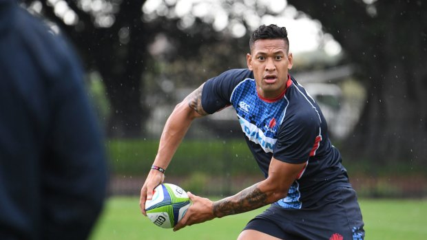 Israel Folau is put through his paces at Waratahs training in Moore Park.