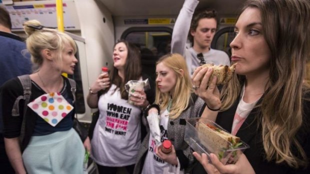 The women protesters intended, by eating publicly and without apology, to defy the casual voyeurism of the Facebook page.