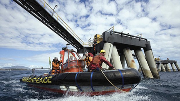 Greenpeace activists occupy the Abbot Point coal terminal last August.