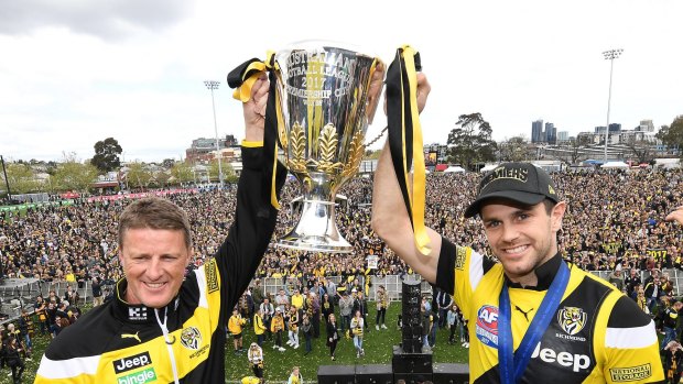 Coach of the Richmond Tigers Damien Hardwick (left) and and captain Trent Cotchin.