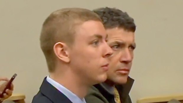Brock Turner and his father Dan Turner in court. Dan Turner offered supportive character testimony.