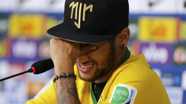 Neymar breaks down during a media conference on Thursday.
