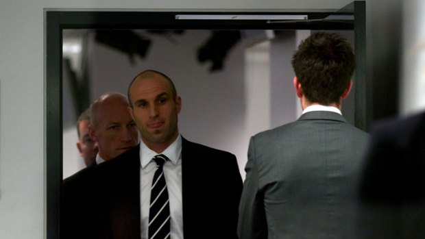 Judgment day: Chris Judd at the AFL tribunal on Tuesday night.