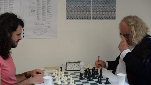 Michael Georgetti and chess grandmaster Darryl Johansen in "Everything Is Just Something", in Chapter House Lane.