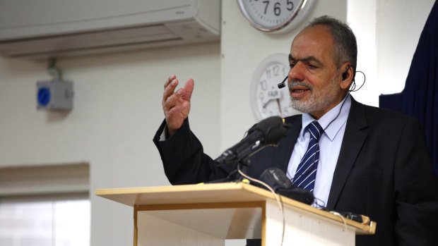 Parramatta Mosque chairman Neil El-Kadomi speaks during Friday prayers.  