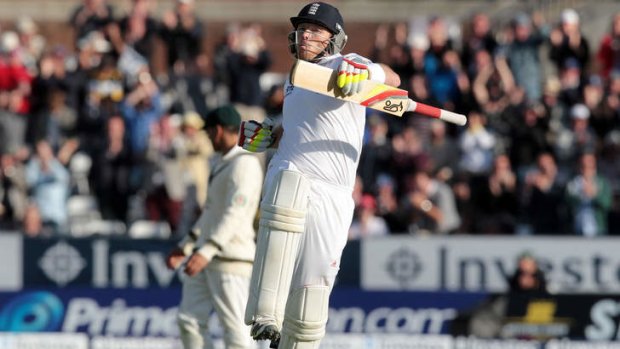 Another ton: Ian Bell celebrates his third century of the series.