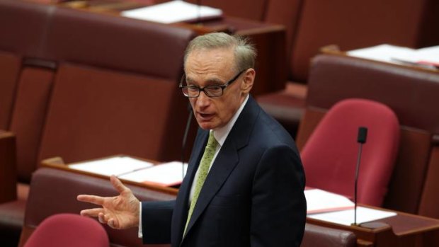 Foreign Affairs Minister Senator Bob Carr during the debate at Parliament House in Canberra on Thursday 28 June 2012. Photo: Alex Ellinghausen