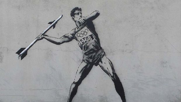 Mystery ... Banksy's Olympic-themed stencil at an undisclosed location.