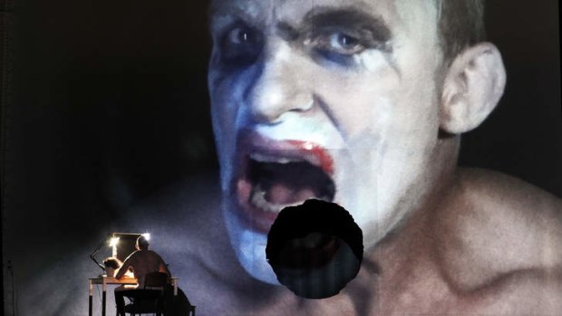 Jud Arthur as Fafner, guardian of the ring, putting on his make-up in Opera Australia's <Siegfried</i>.