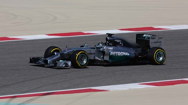 Formula One driver Nico Rosberg of Mercedes speeds down the track during pre-season testing at the Bahrain International Circuit in Sakhir, Bahrain, on Saturday.