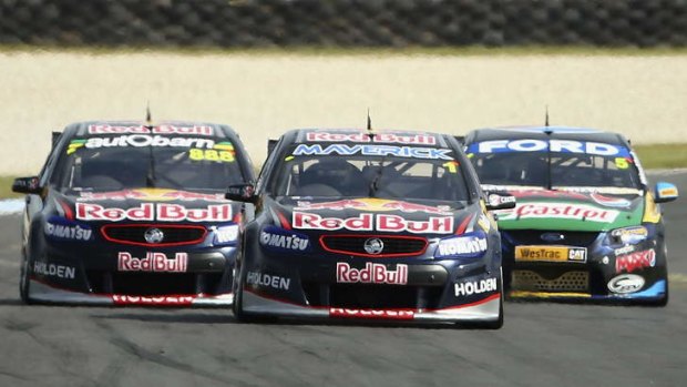 Mate against mate: Jamie Whincup,  leads teammate Craig Lowndes at Phillip Island.