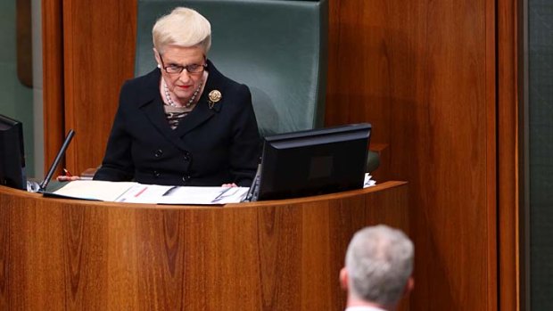 Speaker Bronwyn Bishop and manager of opposition business Tony Burke during question time at Parliament House in Canberra on Tuesday.