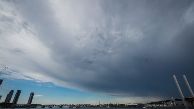 A storm front approaches Melbourne's west.