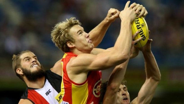 Marquee markers: The Suns’ Tom Lynch is never afraid to take a strong grab.