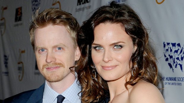 New parents ... Bones star Emily Deschanel and husband David Hornsby.