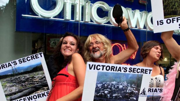 Wilderness Society protesters dressed in ‘Victoria’s Secret’ lingerie earlier this month to expose Victoria’s 'dirty little secret' – woodchipping native forests to make Reflex Paper that is sold in Officeworks.