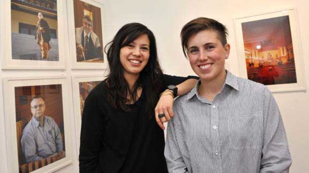 Pia Johnson and Sarah Anderson  with their exhibition on Melbourne's religious diversity.