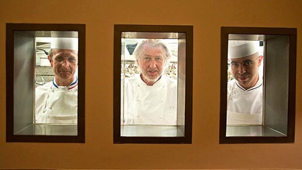 Pierre Gagnaire with fellow chefs at his Paris restaurant.