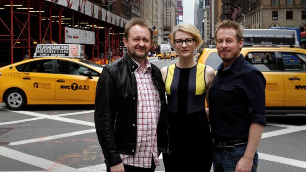 Another cab off STC's rank ... Andrew Upton, Cate Blanchett and Richard Roxburgh take 7th Avenue in their stride on their way to the Lincoln Centre.