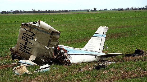 The wreckage of the Angel Flight in which Jacinda Twigg, of Nhill, and the pilot died. Jacinda’s mother was badly hurt.