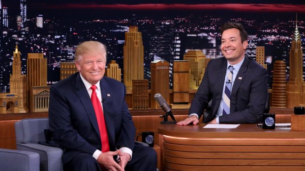 Republican presidential candidate Donald Trump appears with host Jimmy Fallon.