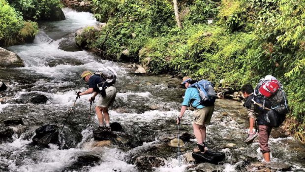 Crossing a mountain stream.