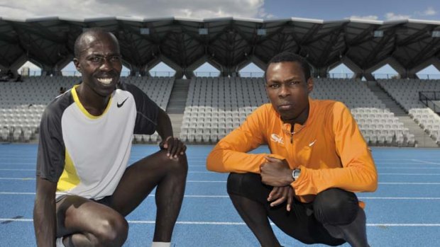 Kenyan Runners Reuben Seroney, left and Bedan Karoki at the new State Athletics Stadium in Albert Park.