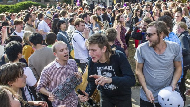 Scenes at the ANU School of Music rally.