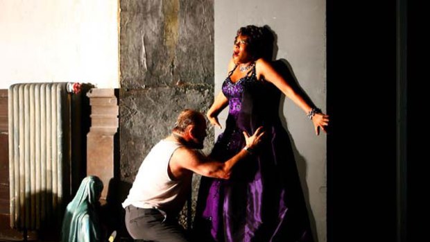 Scarpia (John Wegner) demands that Tosca (Takesha Meshe Kizart ) give up her body for the safe return of her imprisoned lover, Cavaradossi. <i>Picture: Domino Postiglione</i>