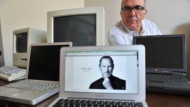 Peter Schmideg remembers Steve Jobs on one of his collection of Apple Mac computers.