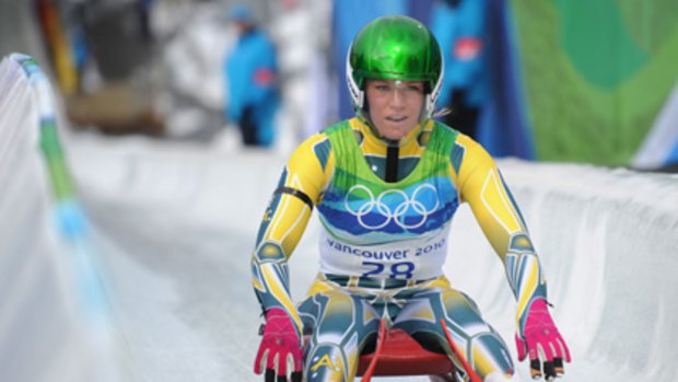 Hannah Campbell-Pegg finishes her run in the women's luge singles event at Whistler today.